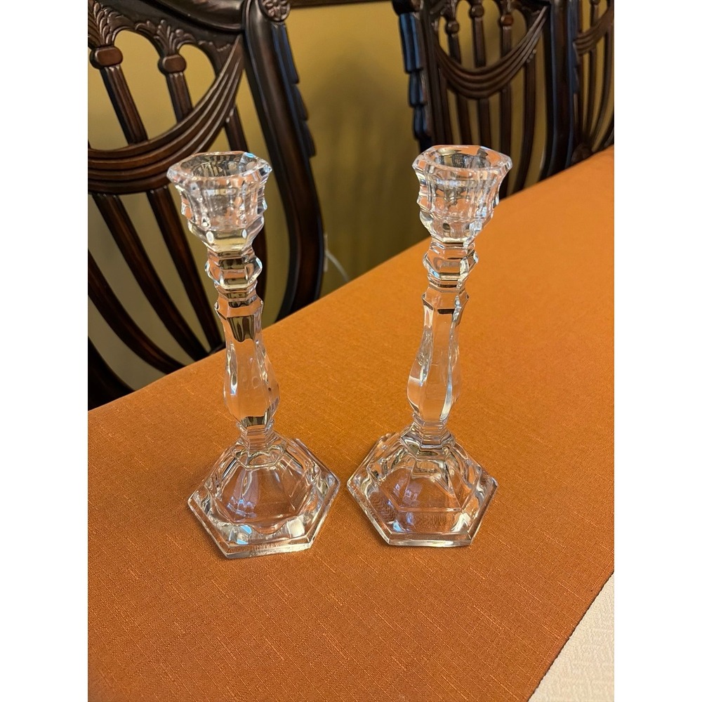 air of 9-inch Tiffany & Co. Hampton crystal candlesticks